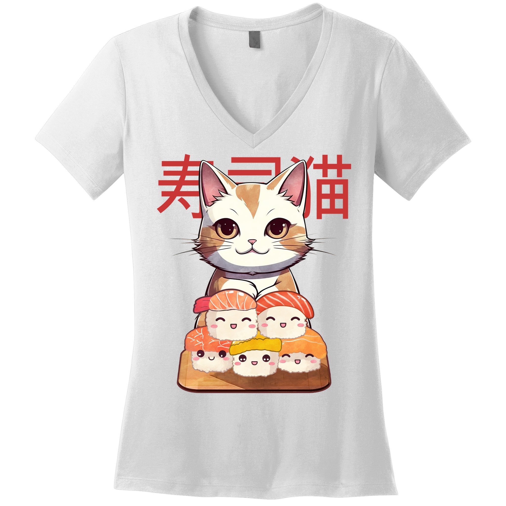 Sushi Japanese Cat Cute Gift Women's V-Neck T-Shirt