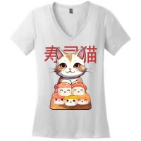 Sushi Japanese Cat Cute Gift Women's V-Neck T-Shirt