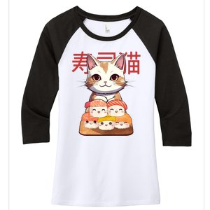 Sushi Japanese Cat Cute Gift Women's Tri-Blend 3/4-Sleeve Raglan Shirt