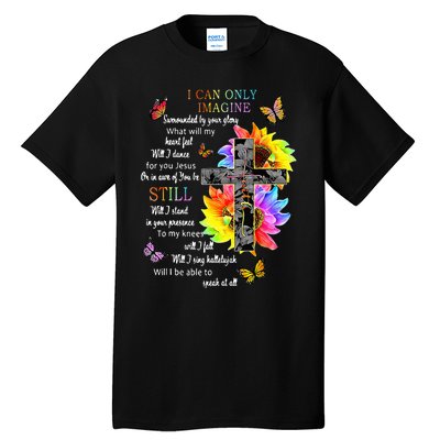 Sunflower Jesus Cross Butterfly I Can Imagine Christian Tall T-Shirt