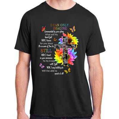 Sunflower Jesus Cross Butterfly I Can Imagine Christian Adult ChromaSoft Performance T-Shirt