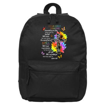 Sunflower Jesus Cross Butterfly I Can Imagine Christian 16 in Basic Backpack