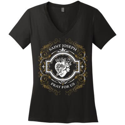 St Joseph Consecration Most Chaste Heart Catholic Saint Women's V-Neck T-Shirt