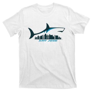 San Jose City Skyline With Shark Above Shark City Sj T-Shirt