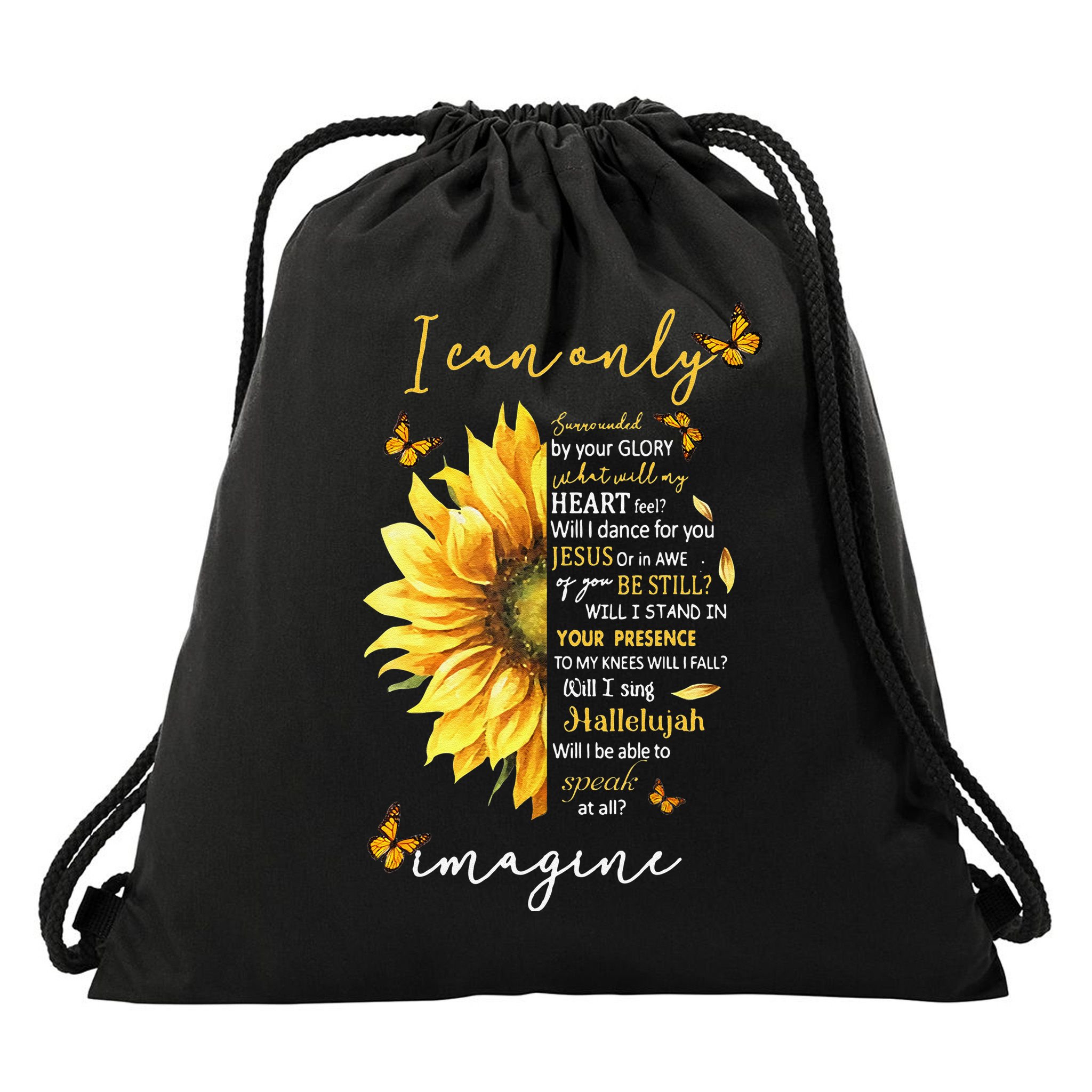 Sunflower Jesus Cross I Can Imagine Christian Religious Gift Drawstring Bag