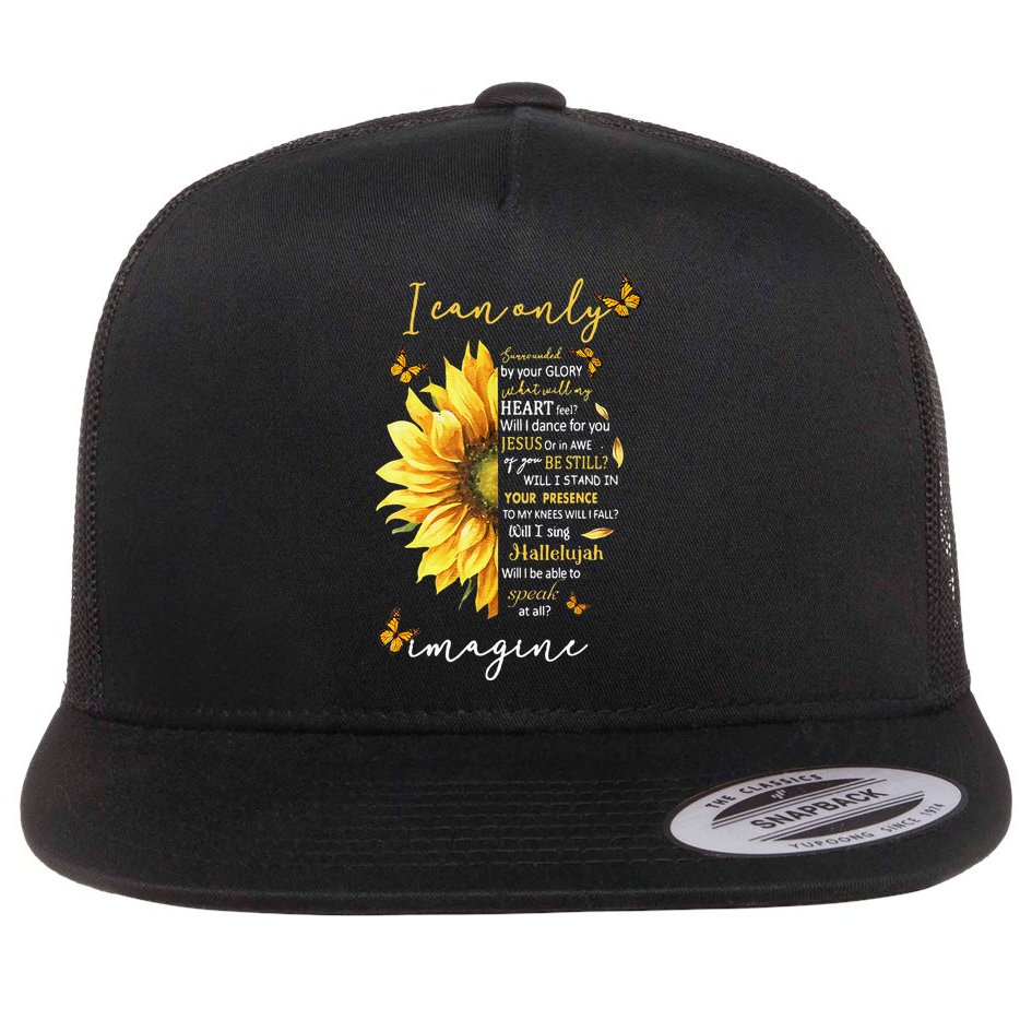 Sunflower Jesus Cross I Can Imagine Christian Religious Gift Flat Bill Trucker Hat