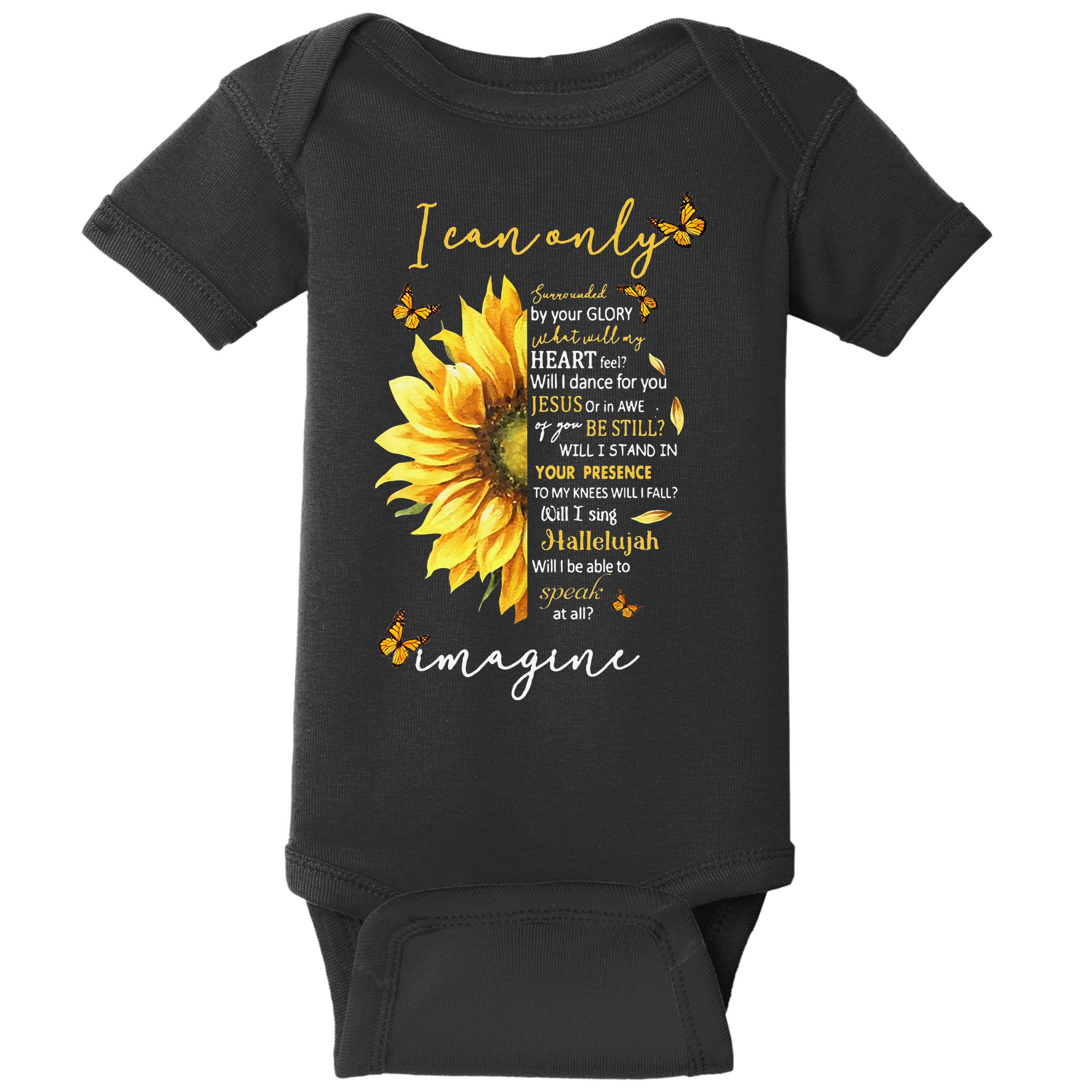Sunflower Jesus Cross I Can Imagine Christian Religious Gift Baby Bodysuit