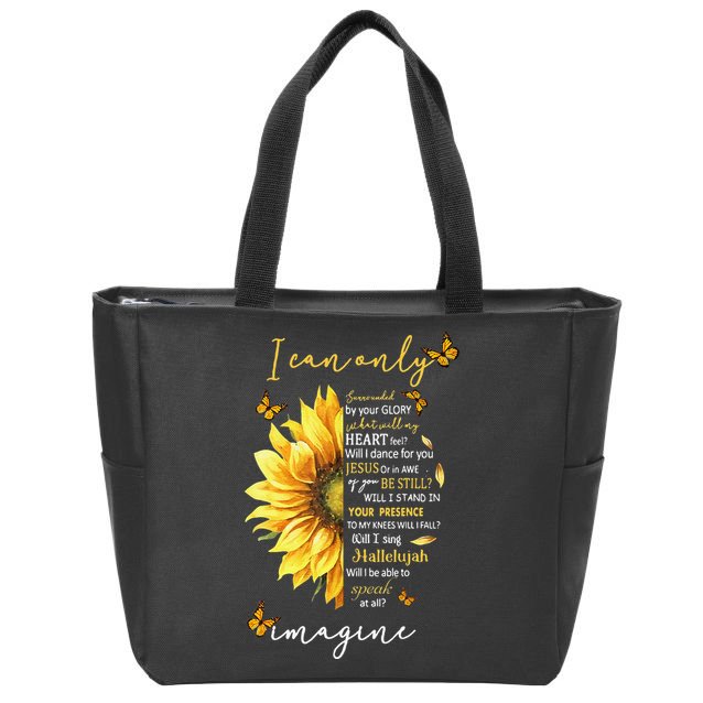 Sunflower Jesus Cross I Can Imagine Christian Religious Gift Zip Tote Bag