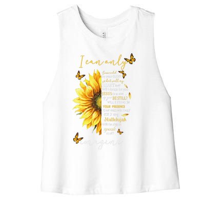 Sunflower Jesus Cross I Can Imagine Christian Religious Gift Women's Racerback Cropped Tank