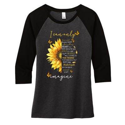 Sunflower Jesus Cross I Can Imagine Christian Religious Gift Women's Tri-Blend 3/4-Sleeve Raglan Shirt