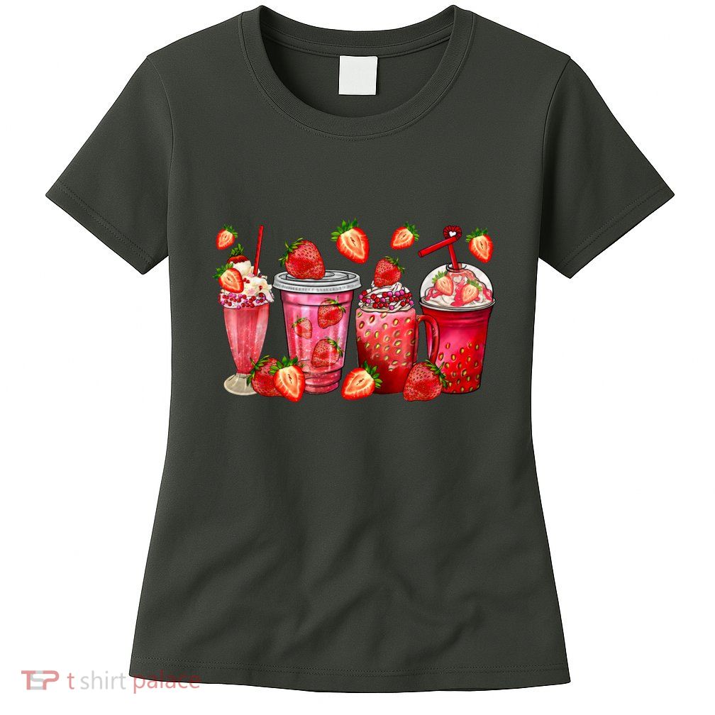 Strawberry Juice Coffee Cups Strawberry Festival Fruit Lover Womens T-Shirt