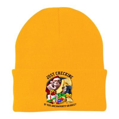 Santa Just Checking If You Are Naughty Or Nice Knit Cap Winter Beanie