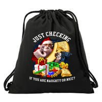 Santa Just Checking If You Are Naughty Or Nice Drawstring Bag