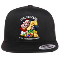 Santa Just Checking If You Are Naughty Or Nice Flat Bill Trucker Hat