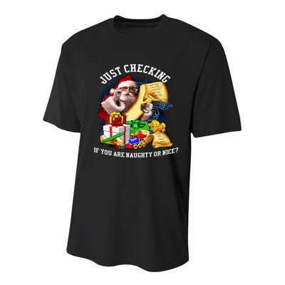 Santa Just Checking If You Are Naughty Or Nice Youth Performance Sprint T-Shirt