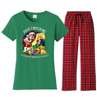 Santa Just Checking If You Are Naughty Or Nice Women's Flannel Pajama Set