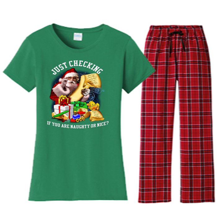 Santa Just Checking If You Are Naughty Or Nice Women's Flannel Pajama Set