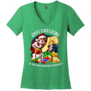 Santa Just Checking If You Are Naughty Or Nice Women's V-Neck T-Shirt