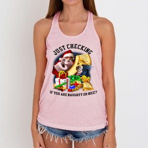 Santa Just Checking If You Are Naughty Or Nice Women's Knotted Racerback Tank