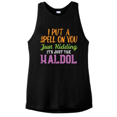 Spell Just Ding Haldol Funny Nurse Halloween Rn Icu Gift Ladies PosiCharge Tri-Blend Wicking Tank