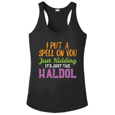 Spell Just Ding Haldol Funny Nurse Halloween Rn Icu Gift Ladies PosiCharge Competitor Racerback Tank