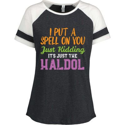 Spell Just Ding Haldol Funny Nurse Halloween Rn Icu Gift Enza Ladies Jersey Colorblock Tee