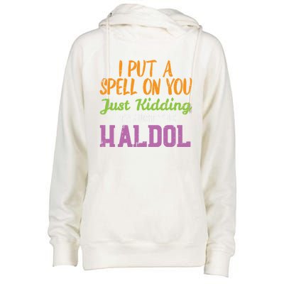 Spell Just Ding Haldol Funny Nurse Halloween Rn Icu Gift Womens Funnel Neck Pullover Hood