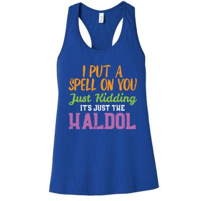 Spell Just Ding Haldol Funny Nurse Halloween Rn Icu Gift Women's Racerback Tank