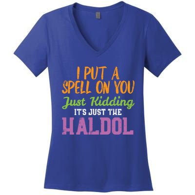 Spell Just Ding Haldol Funny Nurse Halloween Rn Icu Gift Women's V-Neck T-Shirt