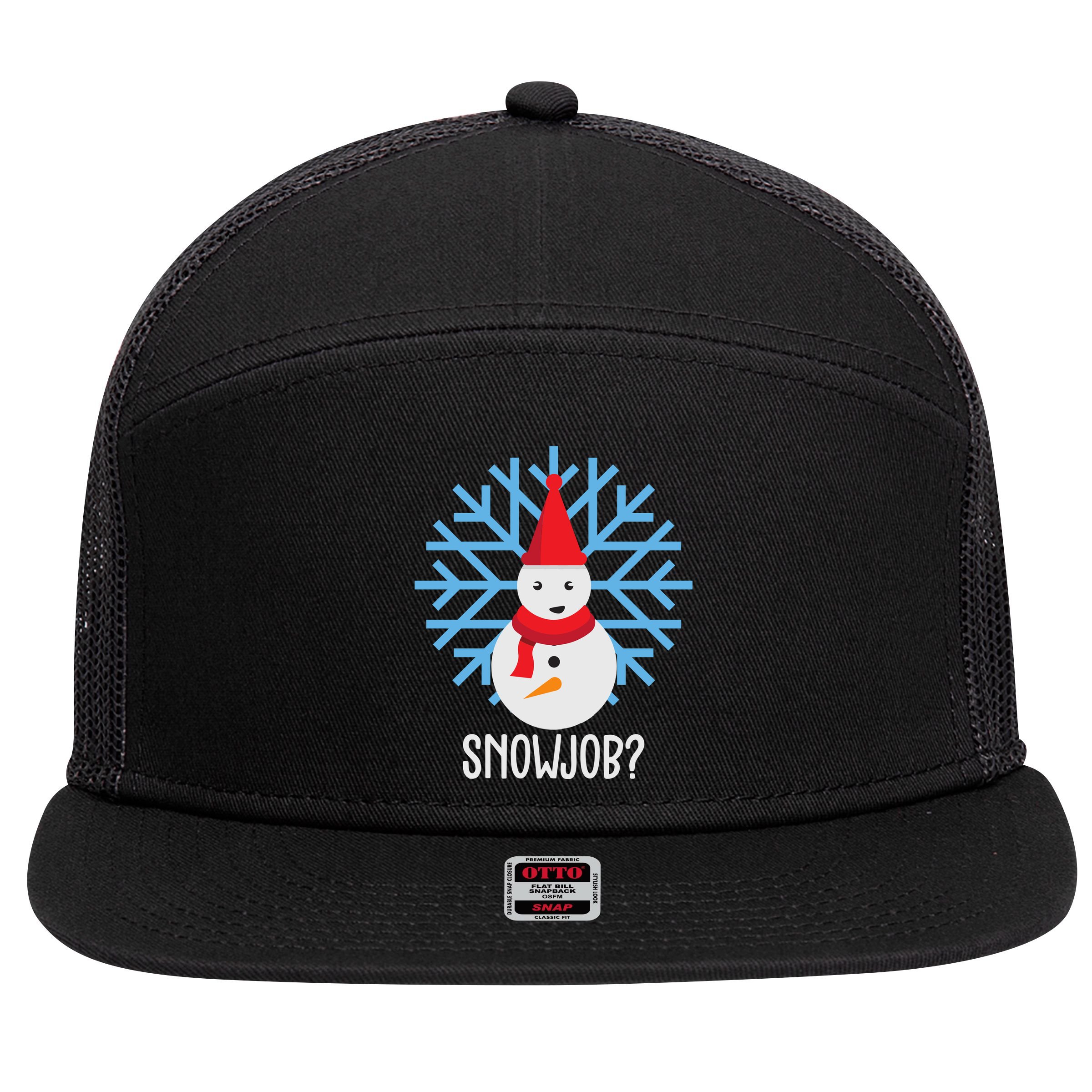 Snow Job Funny Snowman 7 Panel Mesh Trucker Snapback Hat