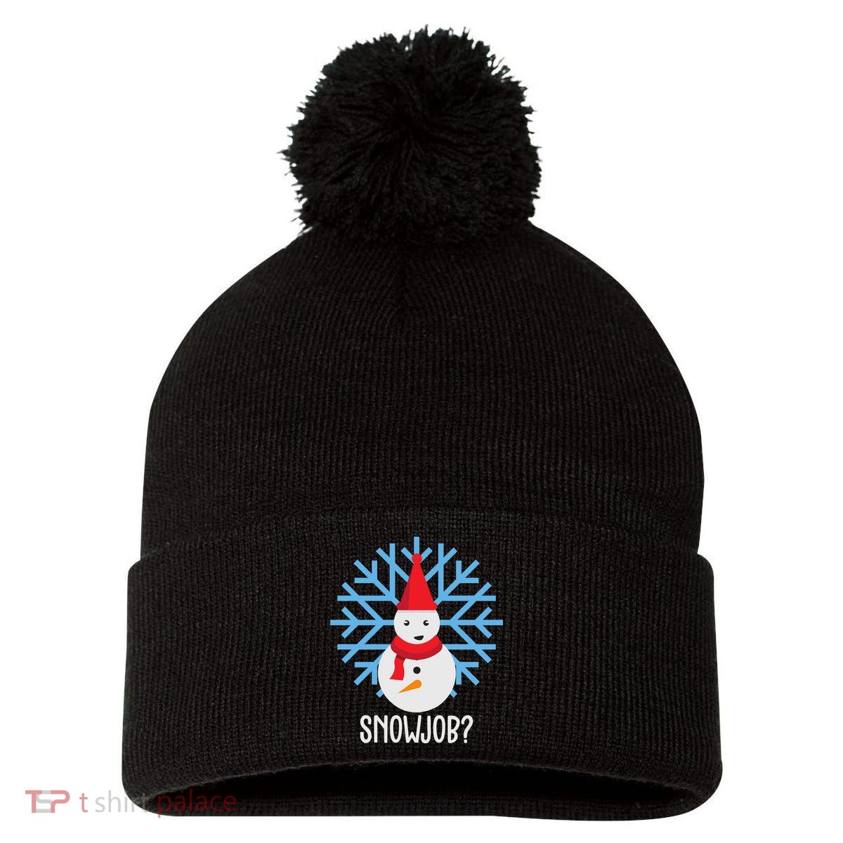 Snow Job Funny Snowman Pom Pom 12in Knit Beanie