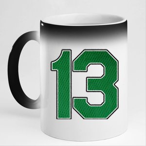 Sports Jersey Fan Player Supporter Kelly Green Number 13 11oz Black Color Changing Mug