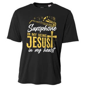 Saxophone Jesus Faith Christian Saxophone In My Veins Jesus Cooling Performance Crew T-Shirt