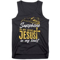 Saxophone Jesus Faith Christian Saxophone In My Veins Jesus Tank Top