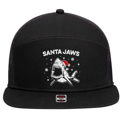 Santa Jaws Funny Shark Santa Hat Pajamas Christmas 7 Panel Mesh Trucker Snapback Hat