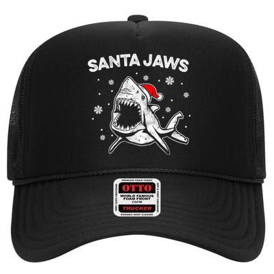 Santa Jaws Funny Shark Santa Hat Pajamas Christmas High Crown Mesh Back Trucker Hat