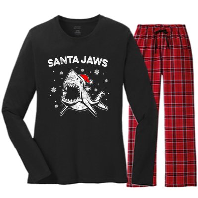 Santa Jaws Funny Shark Santa Hat Pajamas Christmas Women's Long Sleeve Flannel Pajama Set 