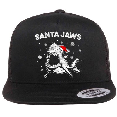 Santa Jaws Funny Shark Santa Hat Pajamas Christmas Flat Bill Trucker Hat