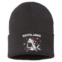 Santa Jaws Funny Shark Santa Hat Pajamas Christmas Sustainable Knit Beanie