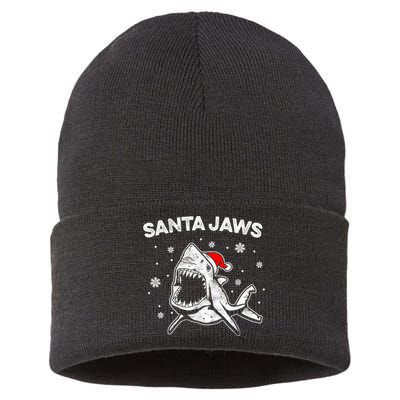 Santa Jaws Funny Shark Santa Hat Pajamas Christmas Sustainable Knit Beanie