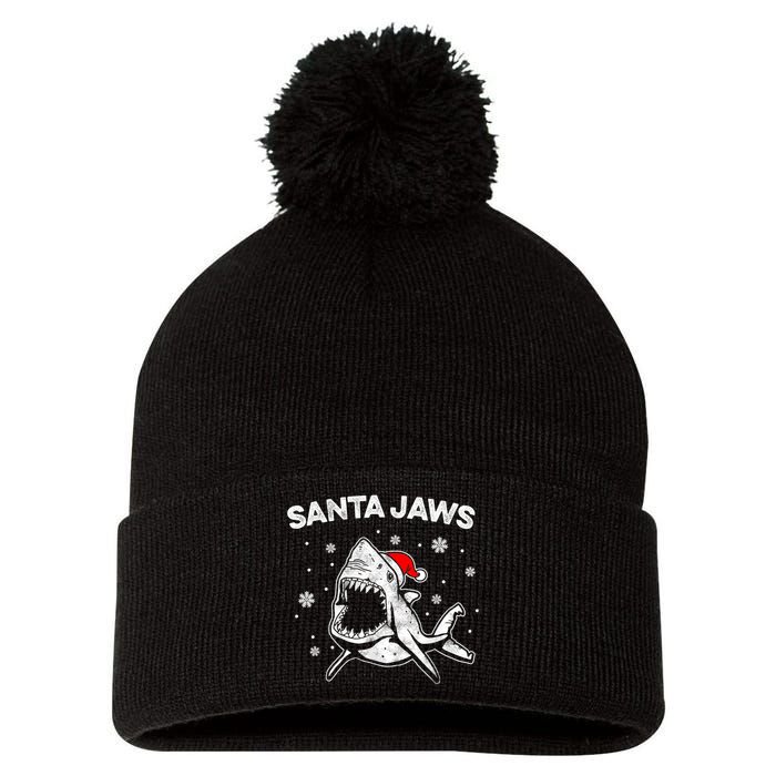 Santa Jaws Funny Shark Santa Hat Pajamas Christmas Pom Pom 12in Knit Beanie