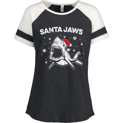 Santa Jaws Funny Shark Santa Hat Pajamas Christmas Enza Ladies Jersey Colorblock Tee