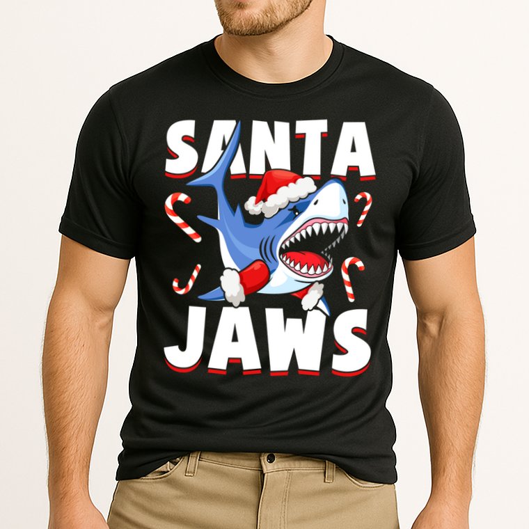 Santa Jaws Funny Christmas Shark Gift Cool Gift Cooling Performance Crew T-Shirt