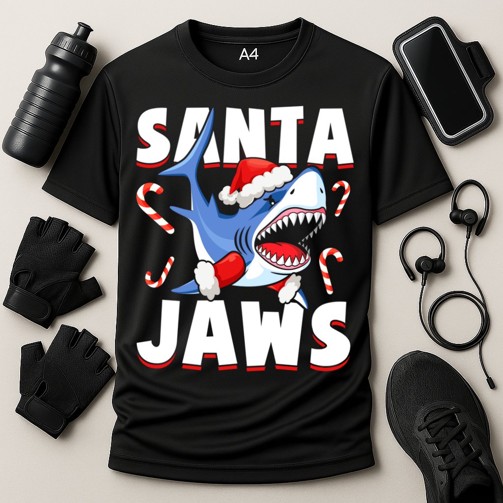 Santa Jaws Funny Christmas Shark Gift Cool Gift Cooling Performance Crew T-Shirt