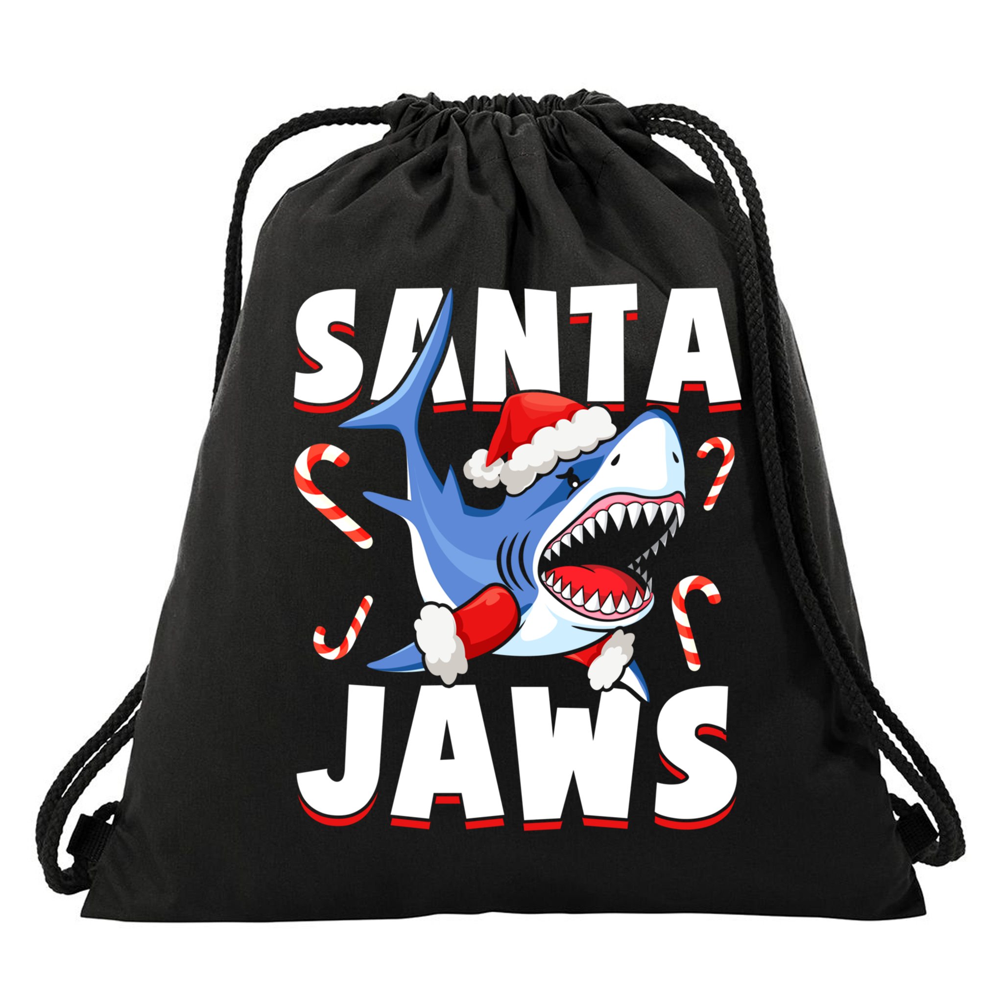Santa Jaws Funny Christmas Shark Gift Cool Gift Drawstring Bag