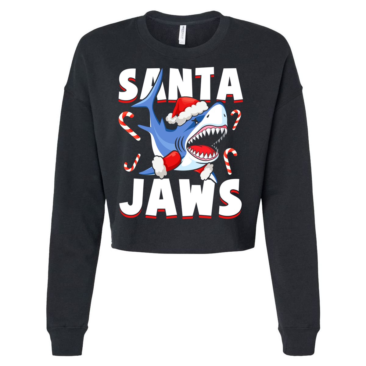 Santa Jaws Funny Christmas Shark Gift Cool Gift Cropped Pullover Crew