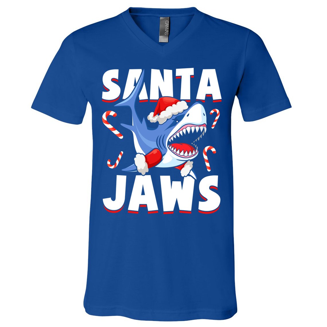 Santa Jaws Funny Christmas Shark Gift Cool Gift V-Neck T-Shirt