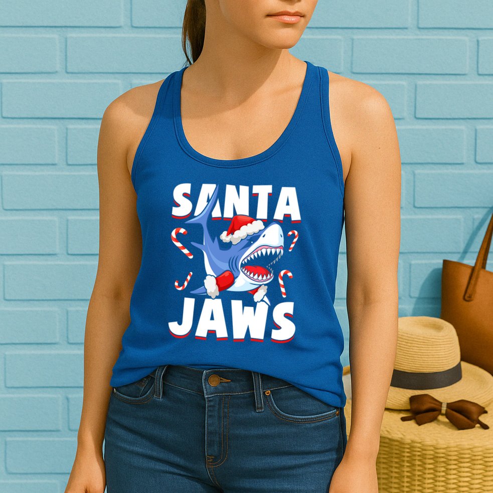 Santa Jaws Funny Christmas Shark Gift Cool Gift Womens Tank Top