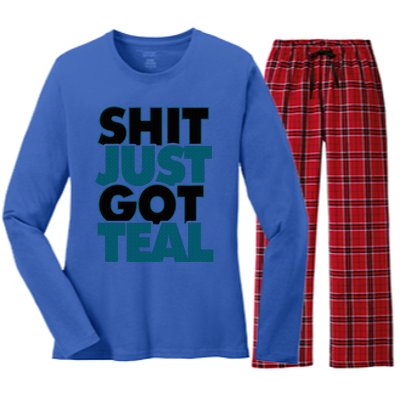 Shit Just Got Teal DTWD 904 Duval Til We Die Jacksonville  Women's Long Sleeve Flannel Pajama Set 