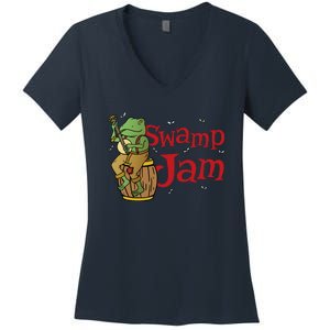 Swamp Jam Gator Musician Women's V-Neck T-Shirt